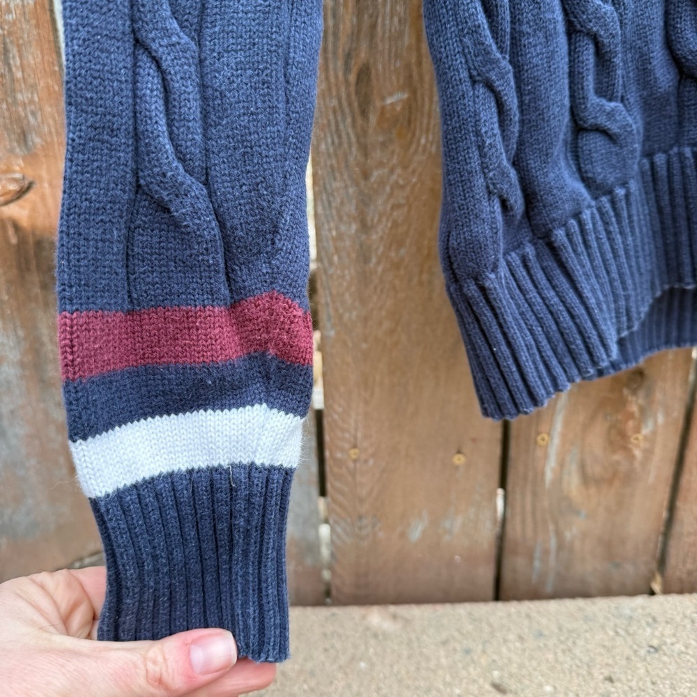 Brooks Brothers Navy Red White V Neck Cable Knit Tennis Sweater Vintage Small - Picture 4 of 10